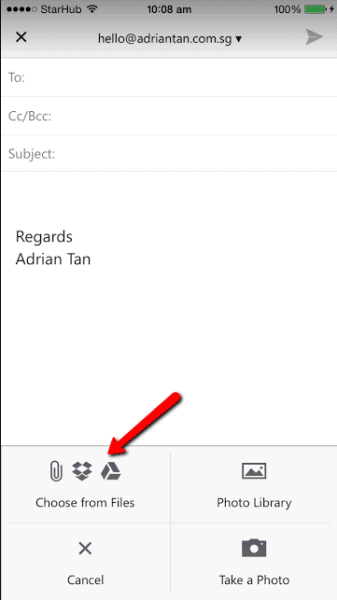 Attach Files on Outlook App iOS