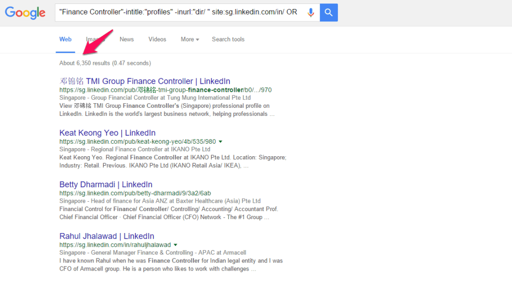 Google Search Results for Singapore Finance Controller