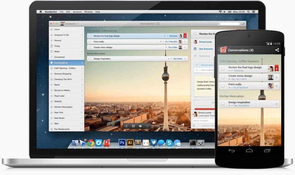 Wunderlist app showing on a Mac and Android
